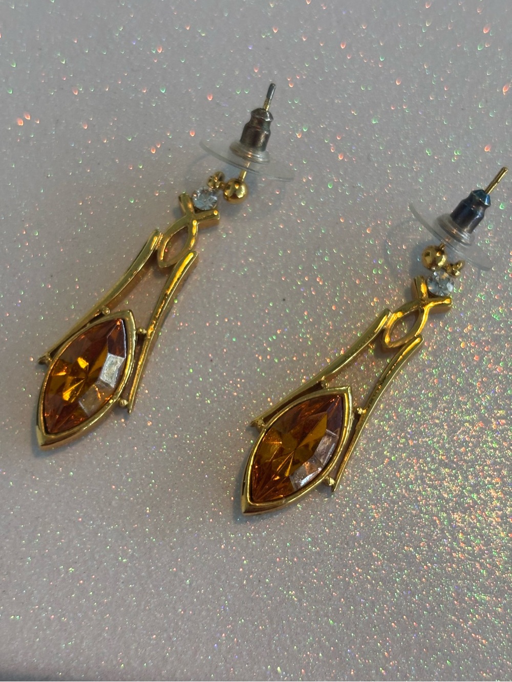 Vintage Citrine-Colored “WW” Earrings